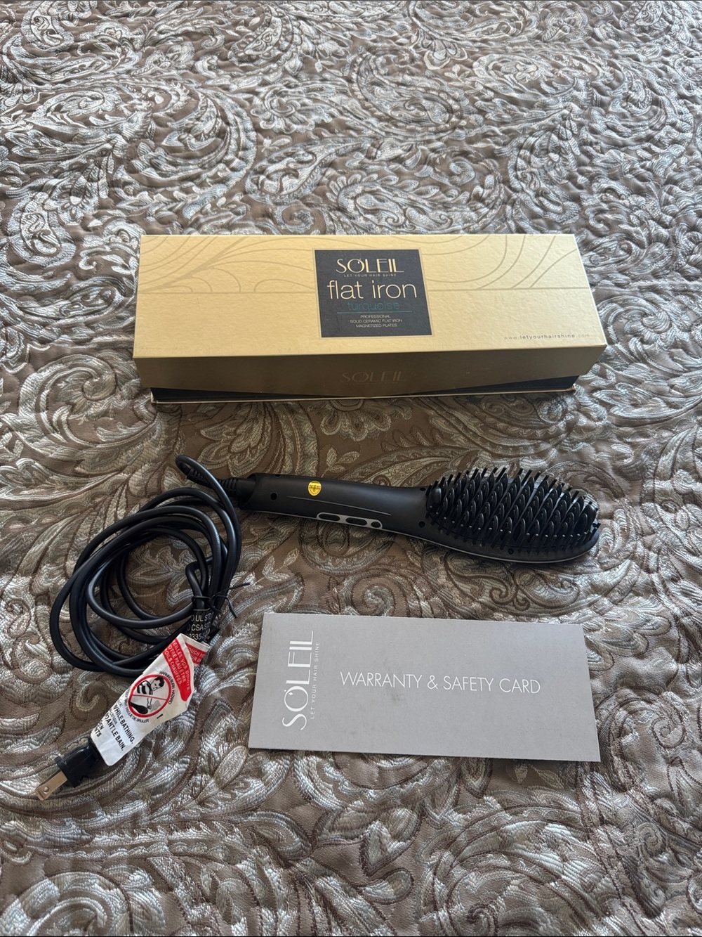 Soleil Flat Iron Heated Hair Brush - Black